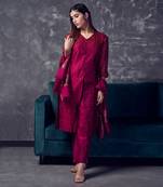 Magenta coloured chanderi silk buti kurta set with heavy beads handwork