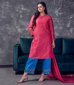 Pink coloured chanderi tissue kurta & sky blue coloured silk pant & dupatta with heavy sequense embroidery