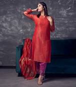 Red coloured chanderi tissue kurta & magenta coloured silk pant & dupatta with heavy sequense embroidery