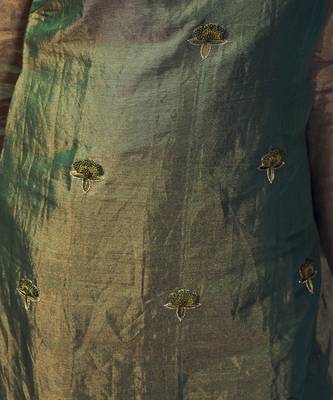Green coloured chanderi tissue kurta & silk pant with embroidery 3