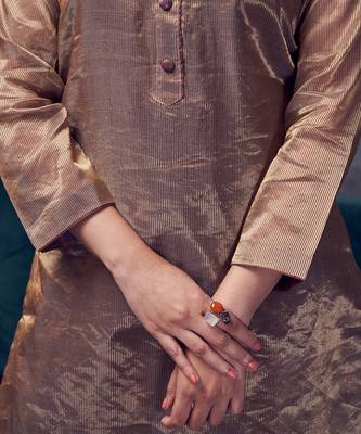 Metallic Brown coloured chanderi zari line tissue silk kurta & silk pant with embroidery 3