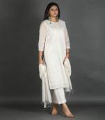 white coloured chanderi silk set & dupatta with heavy dori embroidery on kurta