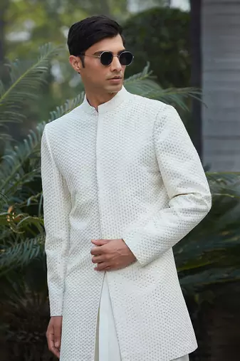 Raksa - Chikankari Achkan Jacket Set