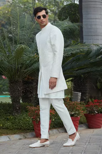 Raksa - Chikankari Achkan Jacket Set