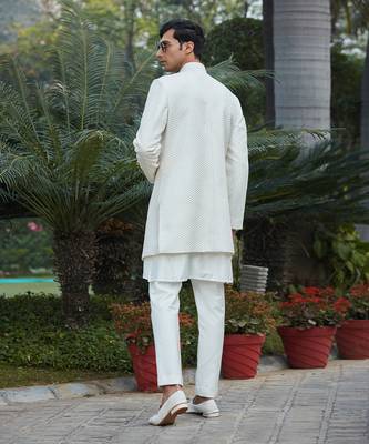Raksa - Chikankari Achkan Jacket Set 4