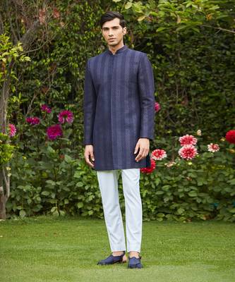 Marya - Blue Chikankari Achkan Jacket Set 1