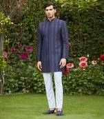 Marya - Blue Chikankari Achkan Jacket Set