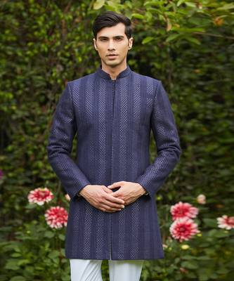 Marya - Blue Chikankari Achkan Jacket Set 2