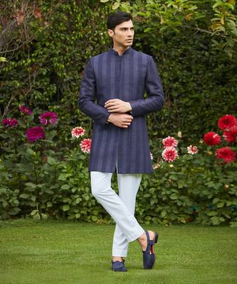 Marya - Blue Chikankari Achkan Jacket Set 3