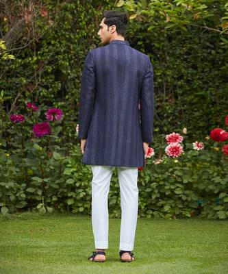 Marya - Blue Chikankari Achkan Jacket Set 4