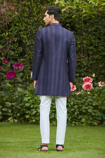 Marya - Blue Chikankari Achkan Jacket Set