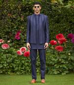 Nikhara - Blue Chikankari Achkan Jacket Set