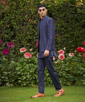 Nikhara - Blue Chikankari Achkan Jacket Set 2