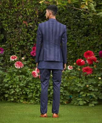 Nikhara - Blue Chikankari Achkan Jacket Set 3