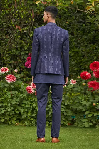 Nikhara - Blue Chikankari Achkan Jacket Set