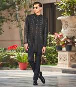 Niruha - Black Chikankari Open Jacket Set