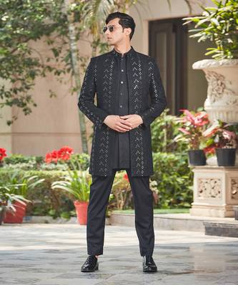 Niruha - Black Chikankari Open Jacket Set 2