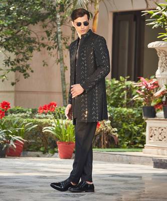 Niruha - Black Chikankari Open Jacket Set 3