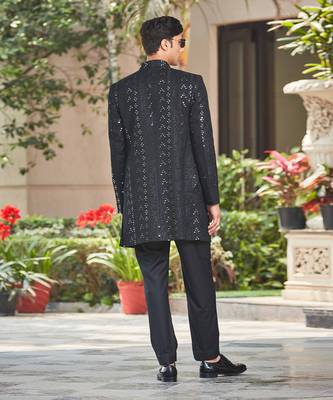 Niruha - Black Chikankari Open Jacket Set 4