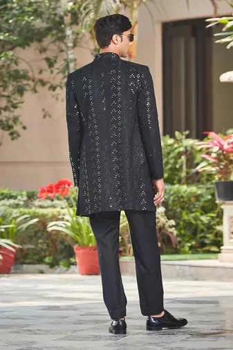 Niruha - Black Chikankari Open Jacket Set