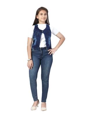 Blue plain cotton girls-jackets-coats 1