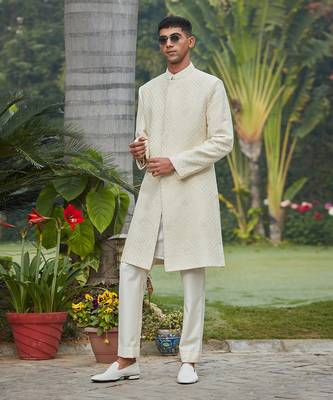 Adyat - Chikankari Achkan Jacket Set 1