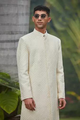 Adyat - Chikankari Achkan Jacket Set