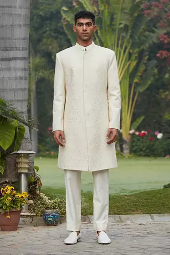 Adyat - Chikankari Achkan Jacket Set