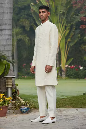 Adyat - Chikankari Achkan Jacket Set
