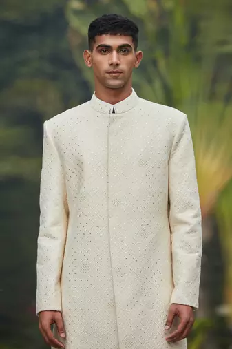 Adyat - Chikankari Achkan Jacket Set