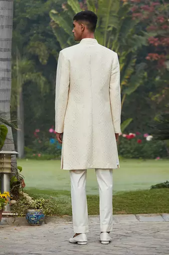 Adyat - Chikankari Achkan Jacket Set