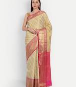 Cream woven banarasi saree with blouse