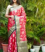 Red Georgette Jaal Design Silk Banarasi Saree