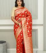 Floral Uppada Silk Orange Jaal Banarasi Saree
