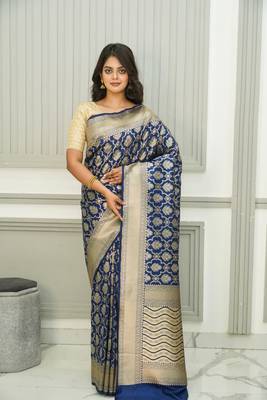 Floral Uppada Silk Royal Blue 1
