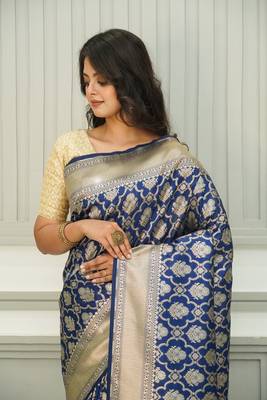 Floral Uppada Silk Royal Blue 2