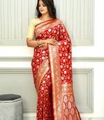 Floral Red Uppada Silk Jaal Banarasi Saree