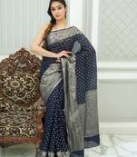 Troaf Navy Blue Bandhani Georgette Silk Banarasi Saree