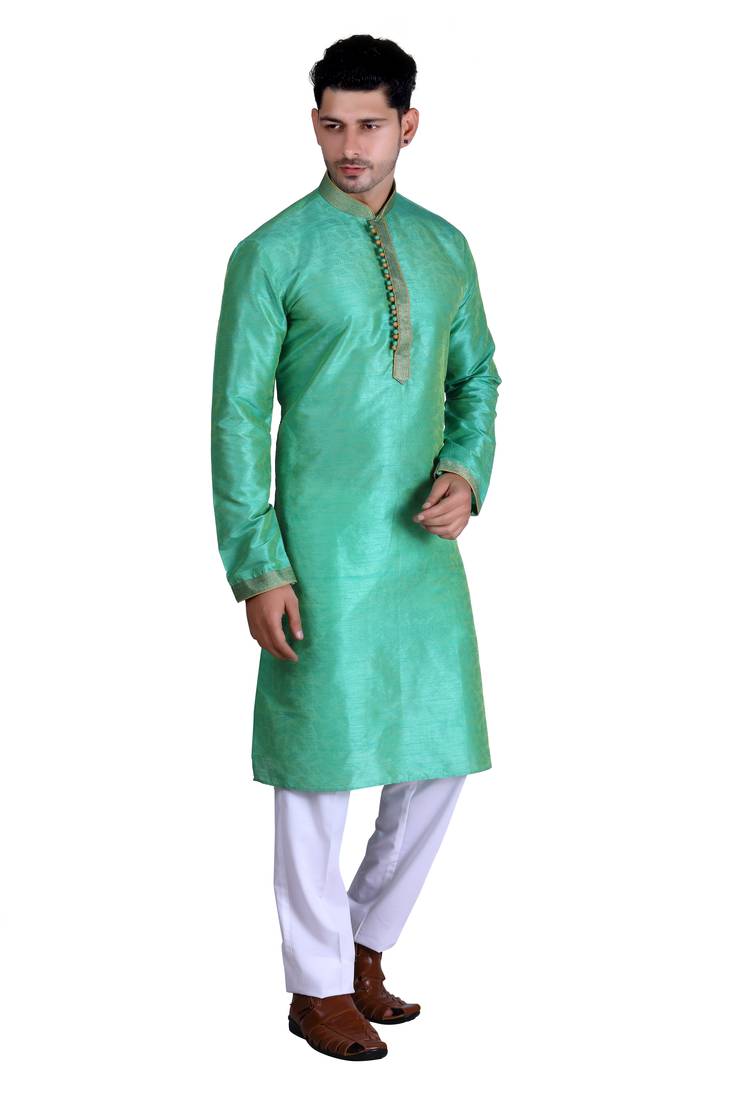 Dark Pista color Printed kurta with payjama