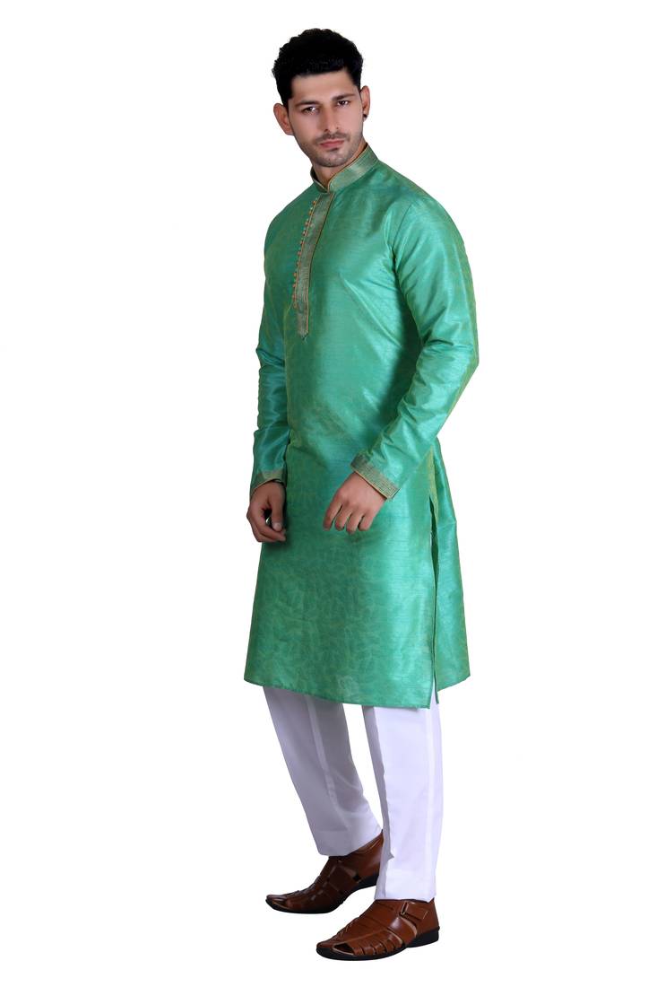 Dark Pista color Printed kurta with payjama