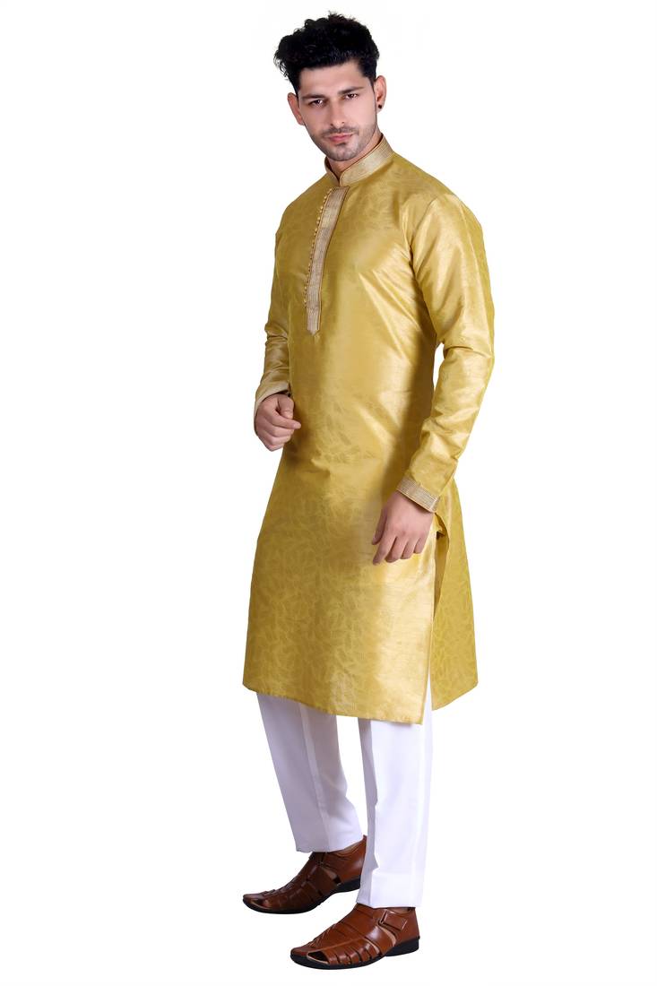 Golden color Printed kurta with payjama