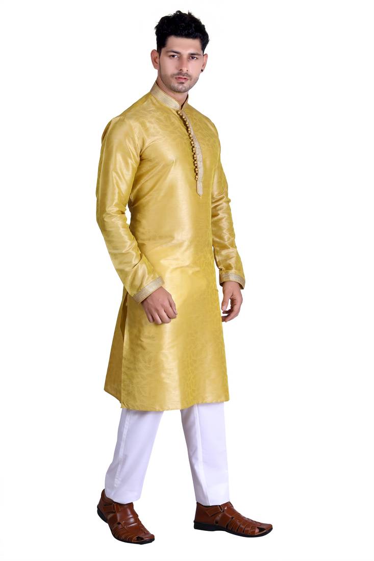 Golden color Printed kurta with payjama