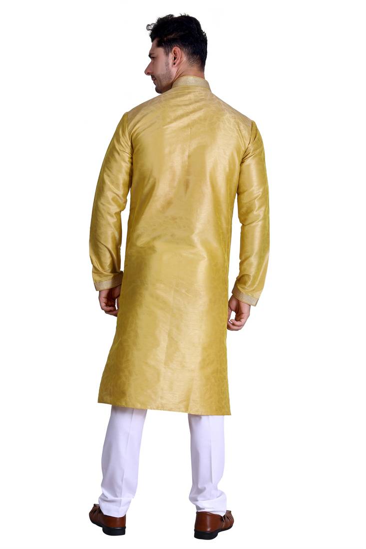 Golden color Printed kurta with payjama