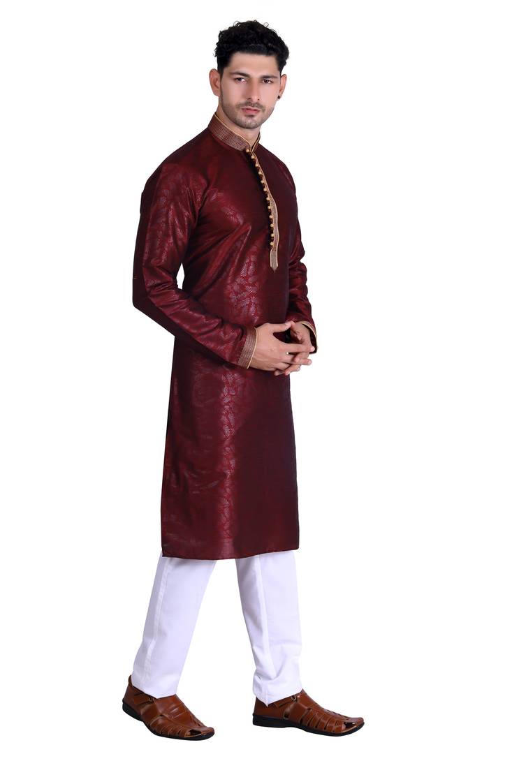 Maroon color Printed kurta with payjama