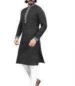 Black color Self Design jacquard cotton kurta with payjama