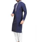 Blue color Self Design jacquard cotton kurta with payjama