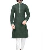 green color Self Design jacquard cotton kurta with payjama