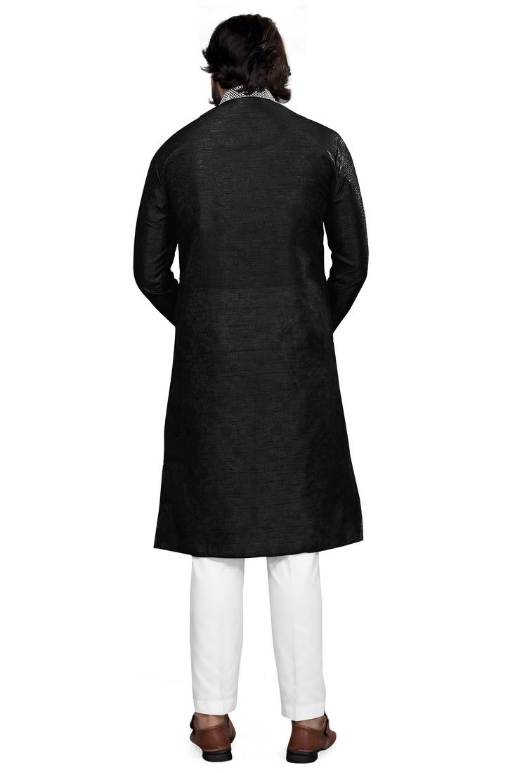 Black color Self Design jacquard cotton kurta with payjama