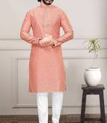 Preach color Self Design jacquard cotton kurta with payjama