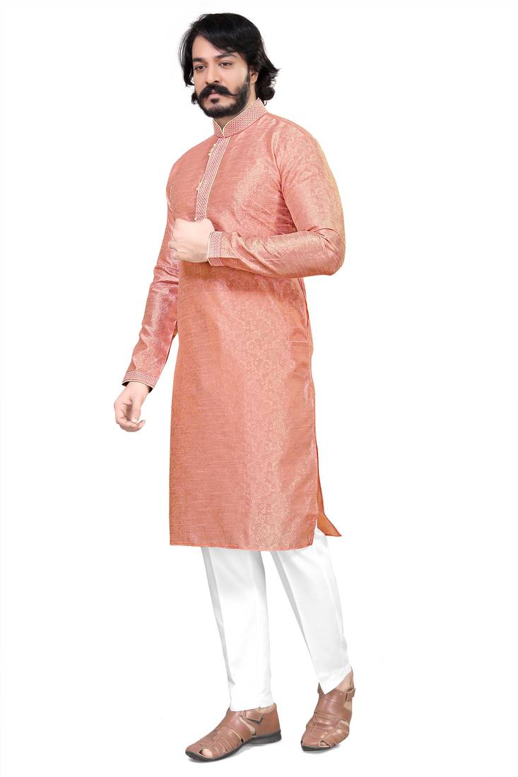 Preach color Self Design jacquard cotton kurta with payjama